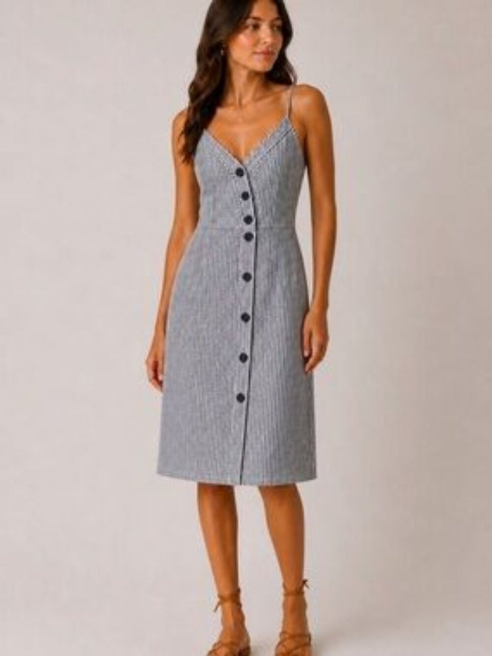 Caution to the Wind - Striped Button-Through Dress | Medium | Black & White Gray